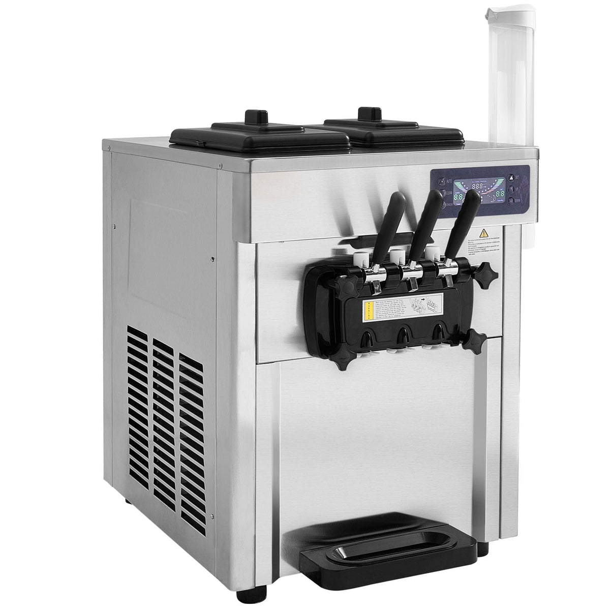 Commercial Ice Cream Machine, 18-28 L/H Yield, 1850W 3-Flavor Countertop Soft Serve Ice Cream Maker, 2 x 5.5L Stainless Steel Cylinder, LED Panel Auto Clean Pre-cooling, for Restaurant Bars