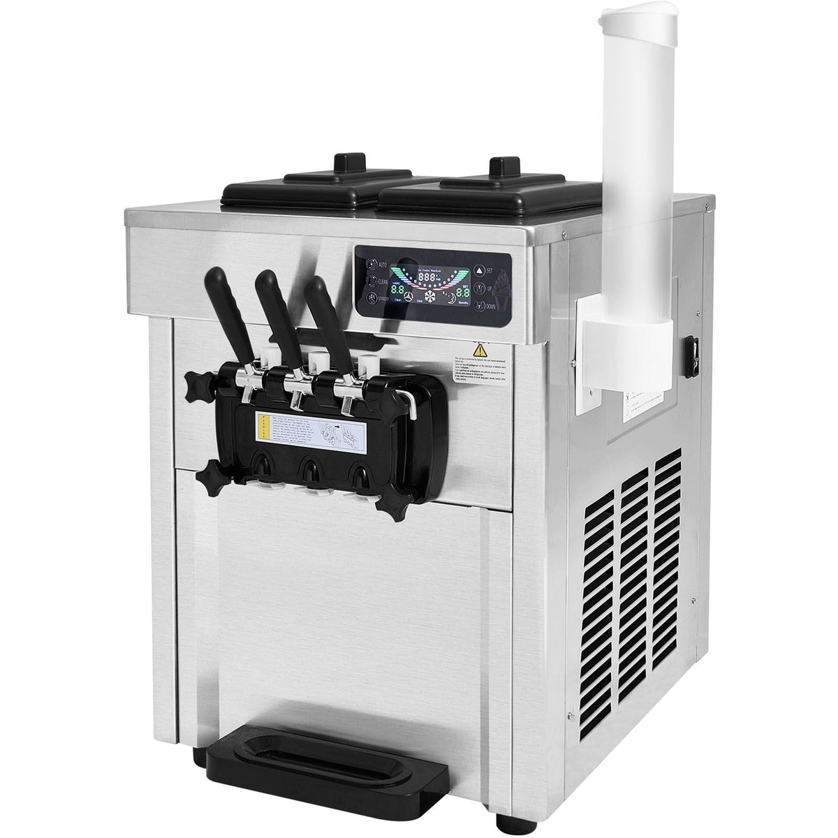 Commercial Ice Cream Machine, 18-28 L/H Yield, 1850W 3-Flavor Countertop Soft Serve Ice Cream Maker, 2 x 5.5L Stainless Steel Cylinder, LED Panel Auto Clean Pre-cooling, for Restaurant Bars