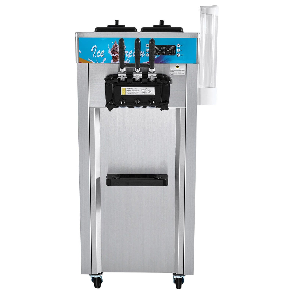 Commercial Ice Cream Machine, 21-31 L/H Yield, 1800W 3-Flavor Freestanding Soft Serve Ice Cream Maker, 2 x 5.5L Stainless Steel Cylinder, LED Panel Auto Clean Pre-cooling, for Restaurant Bars
