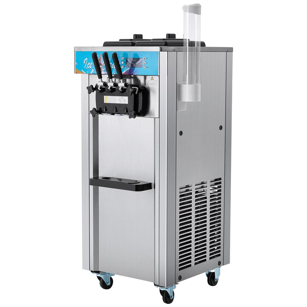 Commercial Ice Cream Machine, 21-31 L/H Yield, 1800W 3-Flavor Freestanding Soft Serve Ice Cream Maker, 2 x 5.5L Stainless Steel Cylinder, LED Panel Auto Clean Pre-cooling, for Restaurant Bars