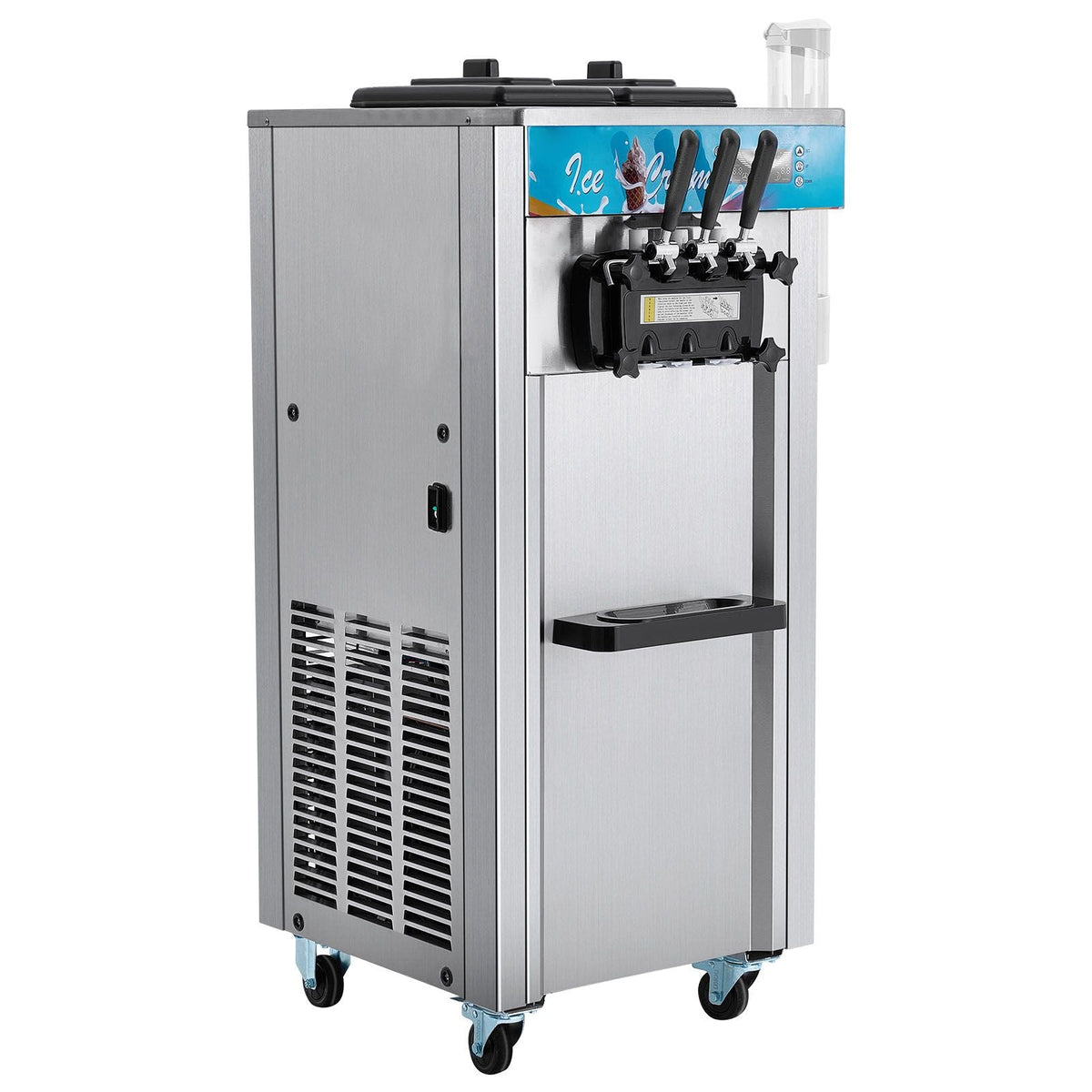 Commercial Ice Cream Machine, 21-31 L/H Yield, 1800W 3-Flavor Freestanding Soft Serve Ice Cream Maker, 2 x 5.5L Stainless Steel Cylinder, LED Panel Auto Clean Pre-cooling, for Restaurant Bars