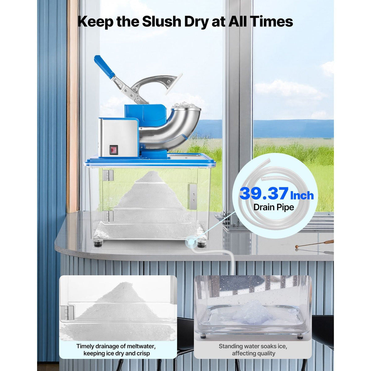 Commercial Ice Crusher 661LBS/H, 350W Electric Snow Cone Machine with 4 Blades, 2000RPM Stainless Steel Shaved Ice Machine with 11 Gal Crushed-Ice Box, for Family Restaurants Bars, Blue