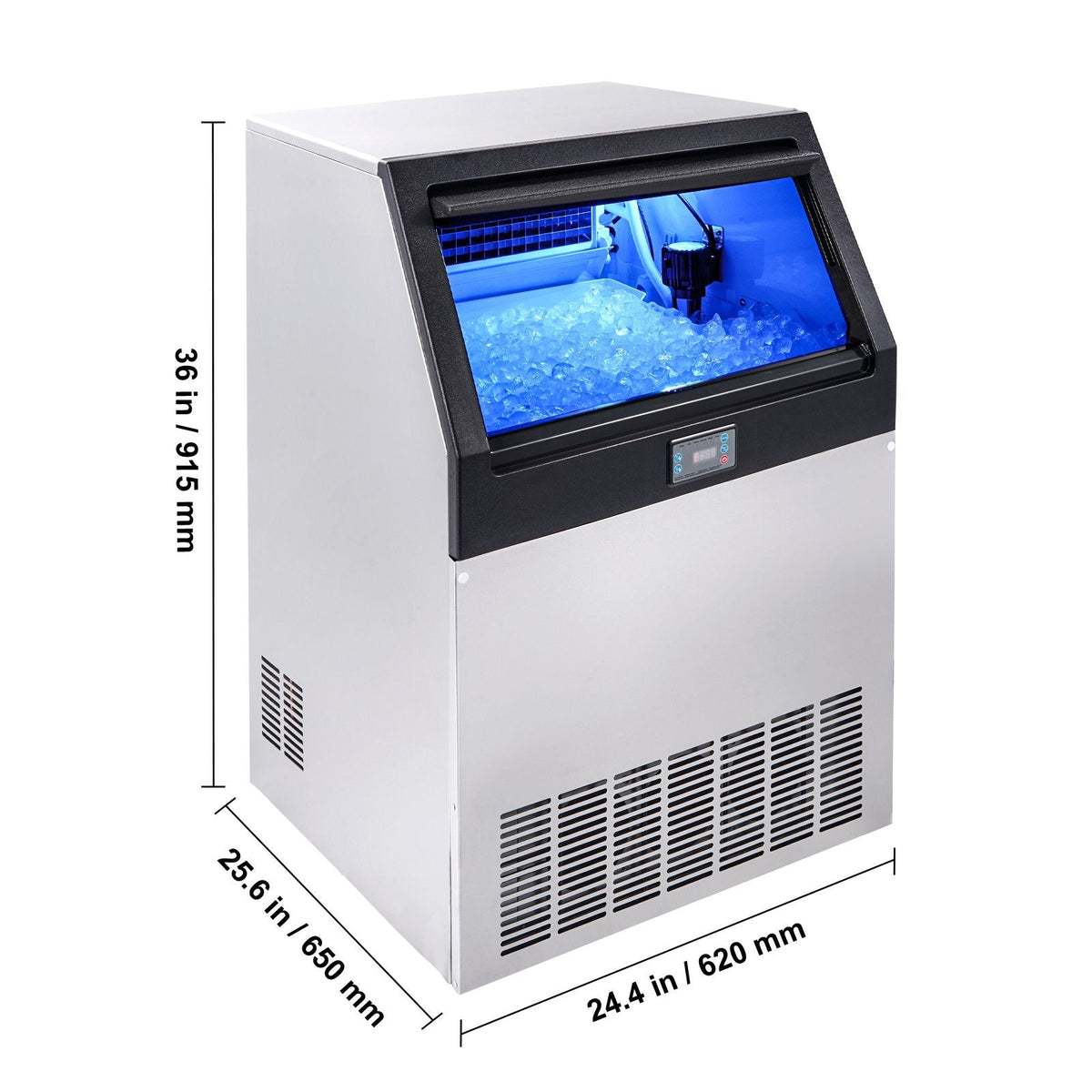 Commercial Ice Maker, 160lbs/24H, Ice Maker Machine, 80 Ice Cubes in 12-15 Minutes, Freestanding Cabinet Ice Maker with 66lbs Storage Capacity LED Digital Display, for Bar Home Office Restaurant