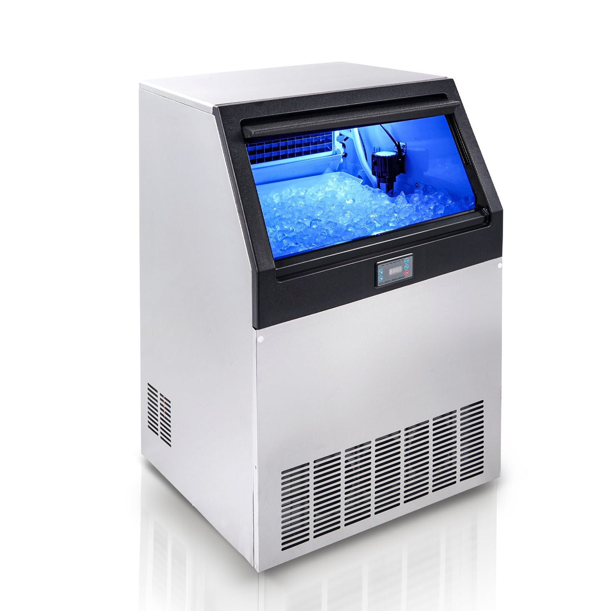 Commercial Ice Maker, 160lbs/24H, Ice Maker Machine, 80 Ice Cubes in 12-15 Minutes, Freestanding Cabinet Ice Maker with 66lbs Storage Capacity LED Digital Display, for Bar Home Office Restaurant