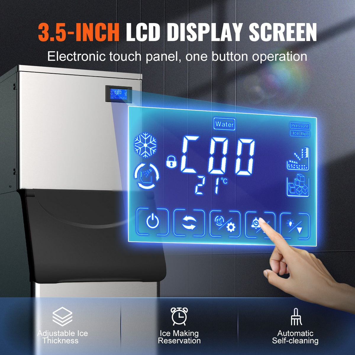 Commercial Ice Maker, 450LBS/24H Ice Making Machine with 330.7LBS Large Storage Bin, 1000W Auto Self-Cleaning Ice Maker Machine with 3.5-inch LED Panel for Bar Cafe Restaurant Business