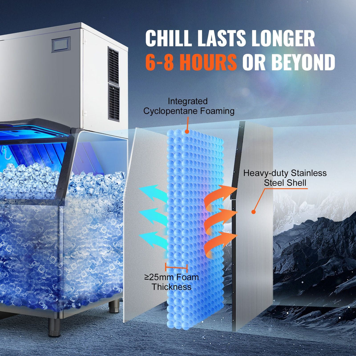 Commercial Ice Maker, 450LBS/24H Ice Making Machine with 330.7LBS Large Storage Bin, 1000W Auto Self-Cleaning Ice Maker Machine with 3.5-inch LED Panel for Bar Cafe Restaurant Business