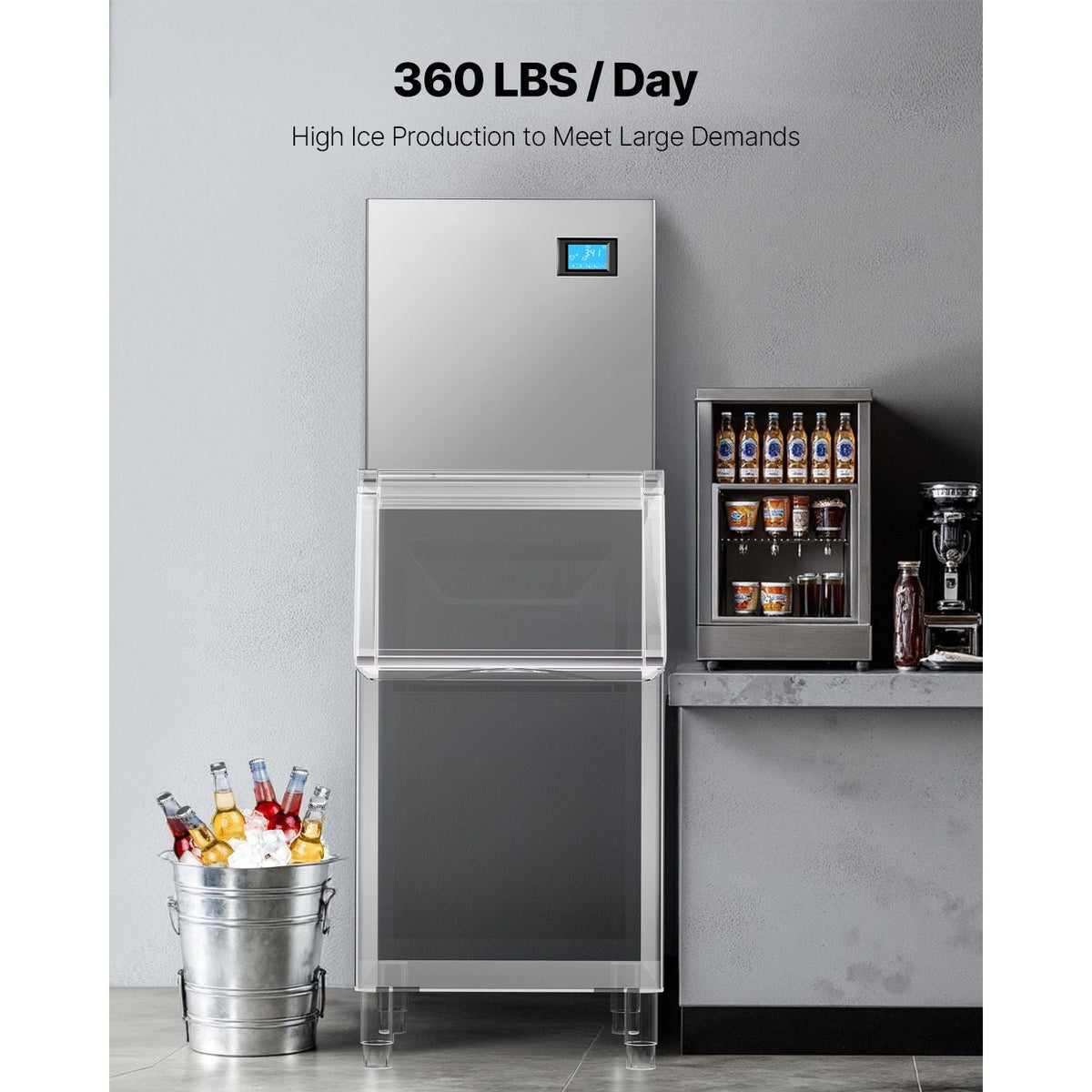 Commercial Ice Maker Machine - Head, 360 Lbs/Day Stainless Steel Ice Machine with Self-Cleaning, 156 PCS Ice Tray, Adjustable Thickness, Ideal for Restaurant Bar Cafe Hotel - Head Only