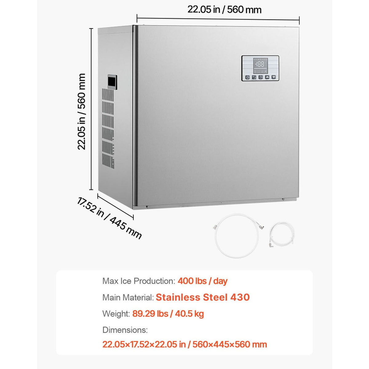 Commercial Ice Maker Machine - Head, 400 Lbs/Day Stainless Steel Ice Machine with Scheduled Ice-Making, Self-Cleaning, Adjustable Thickness, Ideal for Restaurant Bar Cafe Hotel - Head Only