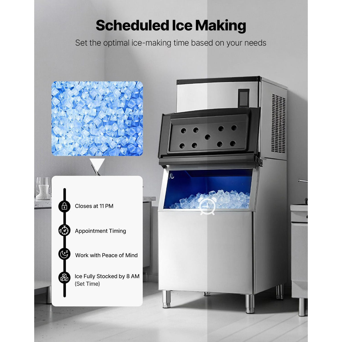 Commercial Ice Maker Machine, 1000LBS/24H Ice-Making Machine with 500LBS Stainless Steel Storage Bin, Auto Self-Cleaning Ice Maker with Touchscreen for Bar Cafe Restaurant Business Commercial