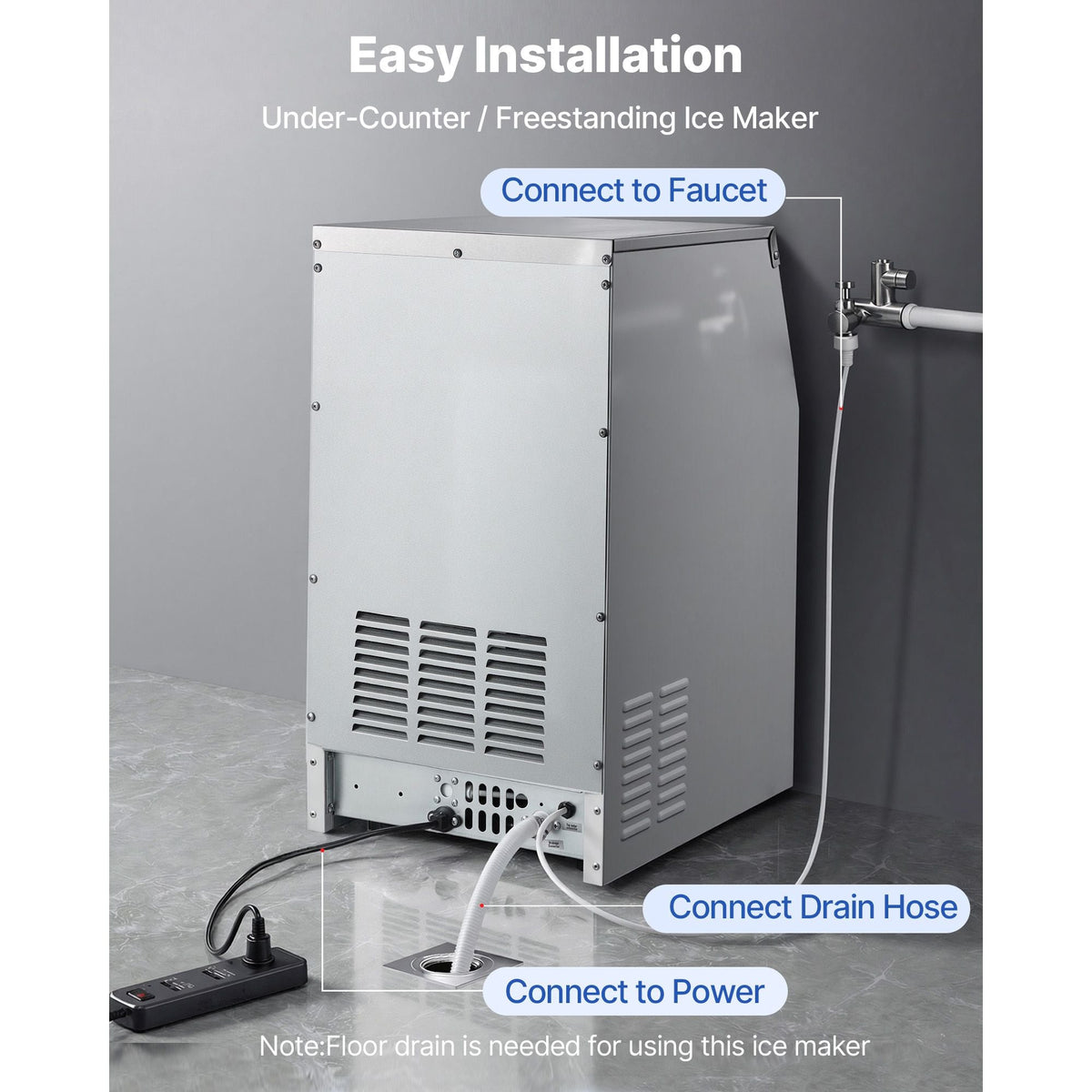 Commercial Ice Maker Machine, 130 lbs/24h with 30 lbs Storage Capacity, Built-in/Freestanding/Under Counter, Stainless Steel Ice Maker with LED Display & Self-Cleaning, for Home Bar Restaurant