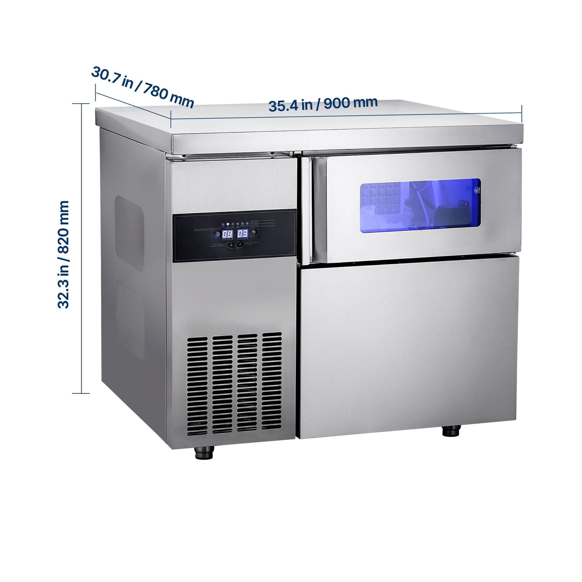 Commercial Ice Maker Machine, 265 lbs/24H Stainless Steel Ice Machine with Worktop, 66 lbs Storage & 126 Cubes/Cycle, Self-Cleaning Freestanding Ice-Making for Home Bar Office Restaurant Kitchen