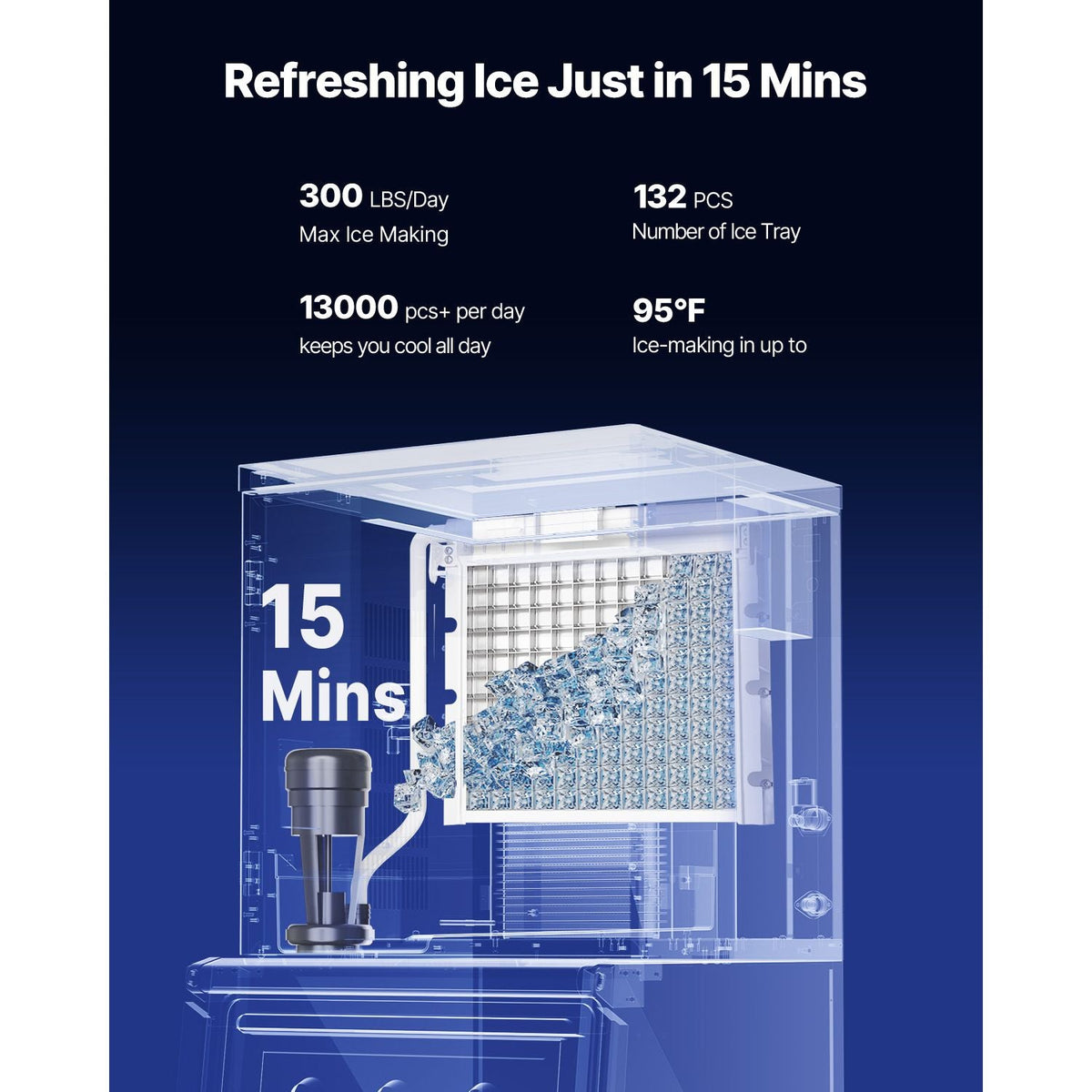 Commercial Ice Maker Machine, 300LBS/24H Ice-Making Machine with 300LBS Stainless Steel Storage Bin, Auto Self-Cleaning Ice Maker with Touchscreen for Bar Cafe Restaurant Business Commercial