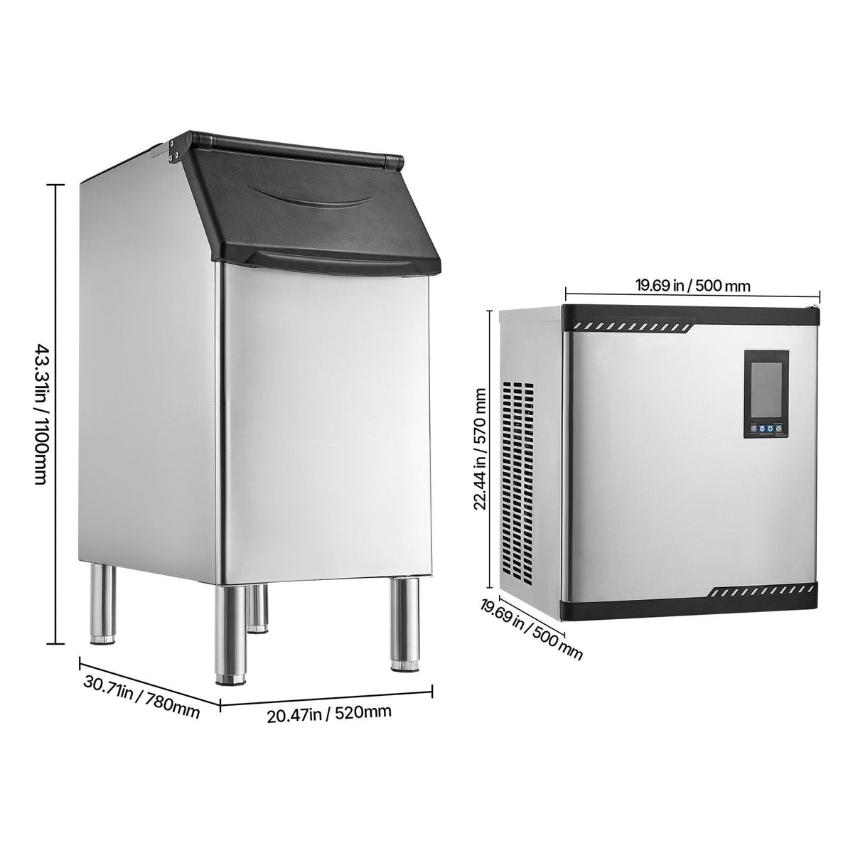 Commercial Ice Maker Machine, 300LBS/24H Ice-Making Machine with 300LBS Stainless Steel Storage Bin, Auto Self-Cleaning Ice Maker with Touchscreen for Bar Cafe Restaurant Business Commercial