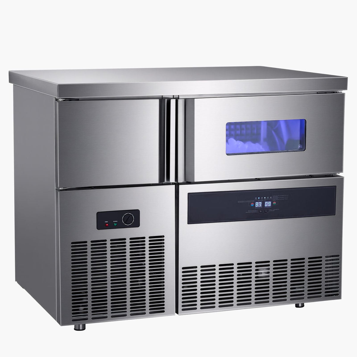 Commercial Ice Maker Machine, 330 lbs/24H Stainless Steel Ice Machine with Worktop, 88 lbs Storage & 144 Cubes/Cycle, Self-Cleaning Freestanding Ice-Making for Home Bar Office Restaurant Kitchen