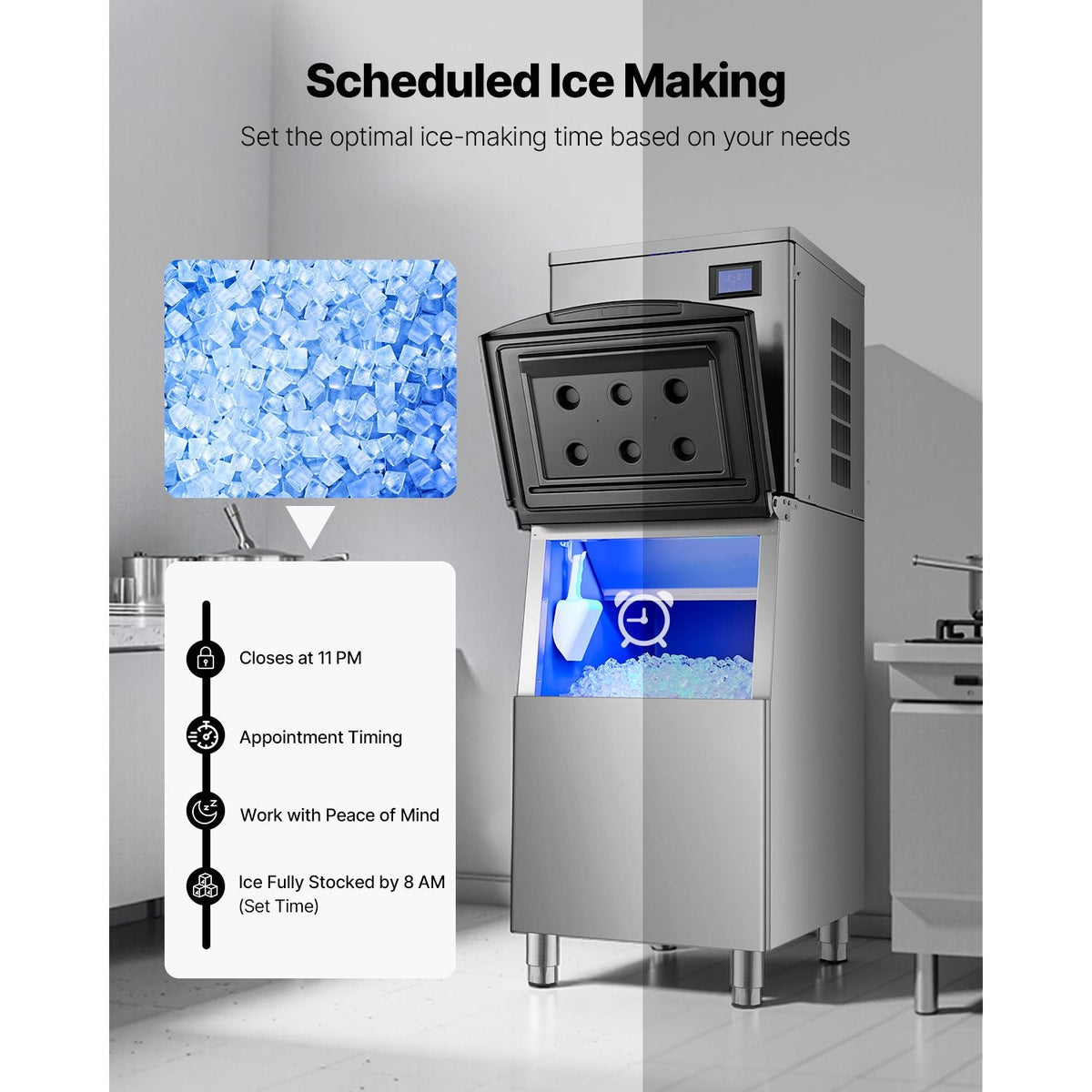 Commercial Ice Maker Machine 360 lbs/Day, 22 Inch Stainless Steel Industrial Ice Machine, Self-Cleaning and Scheduled Ice Making, Modular Ice Cube Machine for Restaurant Hotel - Head Only