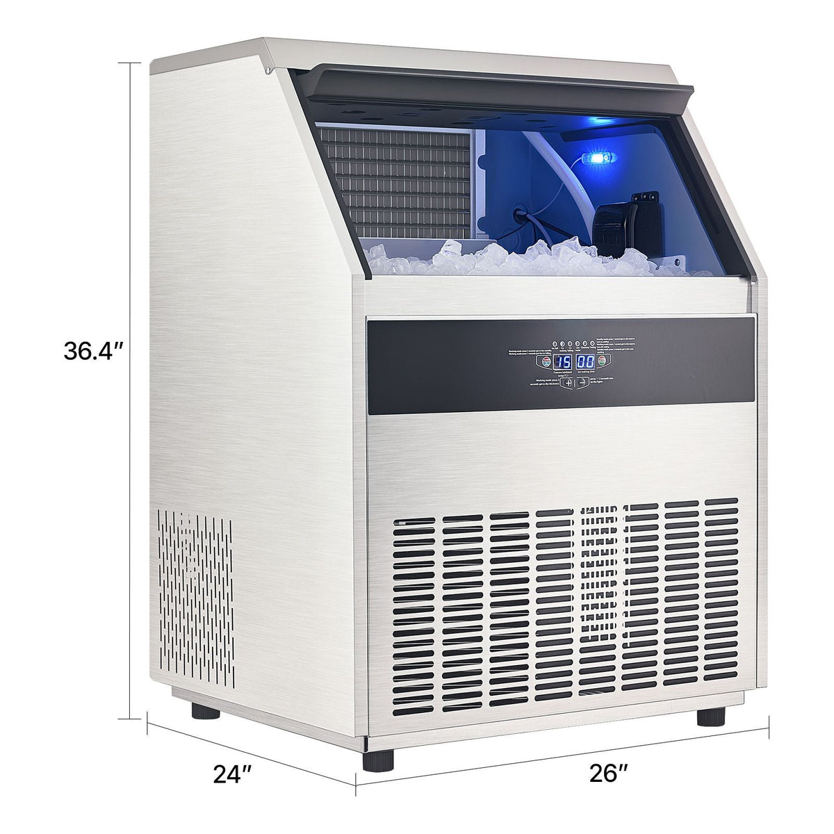 Commercial Ice Maker Machine, 360lbs/24H Ice Maker Machine with 88lbs Storage Capacity, 160 Ice Cubes in 15 Minutes, LED Digital Display Freestanding Self-Cleaning for Bar Office Restaurant