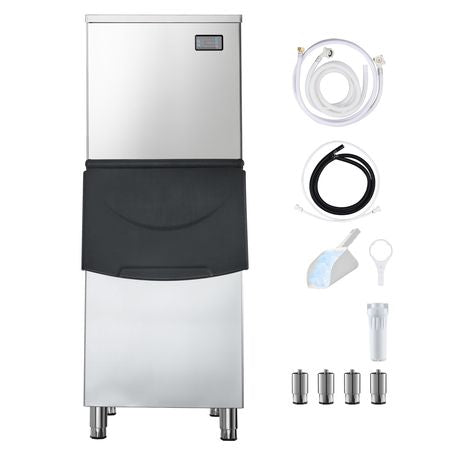 Commercial Ice Maker Machine, 450LBS/24H Ice-Making Machine with 250LBS Stainless Steel Storage Bin, Auto Self-Cleaning Ice Maker with Touchscreen for Bar Cafe Restaurant Business Commercial