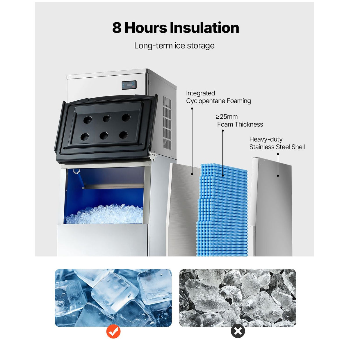 Commercial Ice Maker Machine, 650LBS/24H Ice-Making Machine with 250LBS Stainless Steel Storage Bin, Auto Self-Cleaning Ice Maker with Touchscreen for Bar Cafe Restaurant Business Commercial