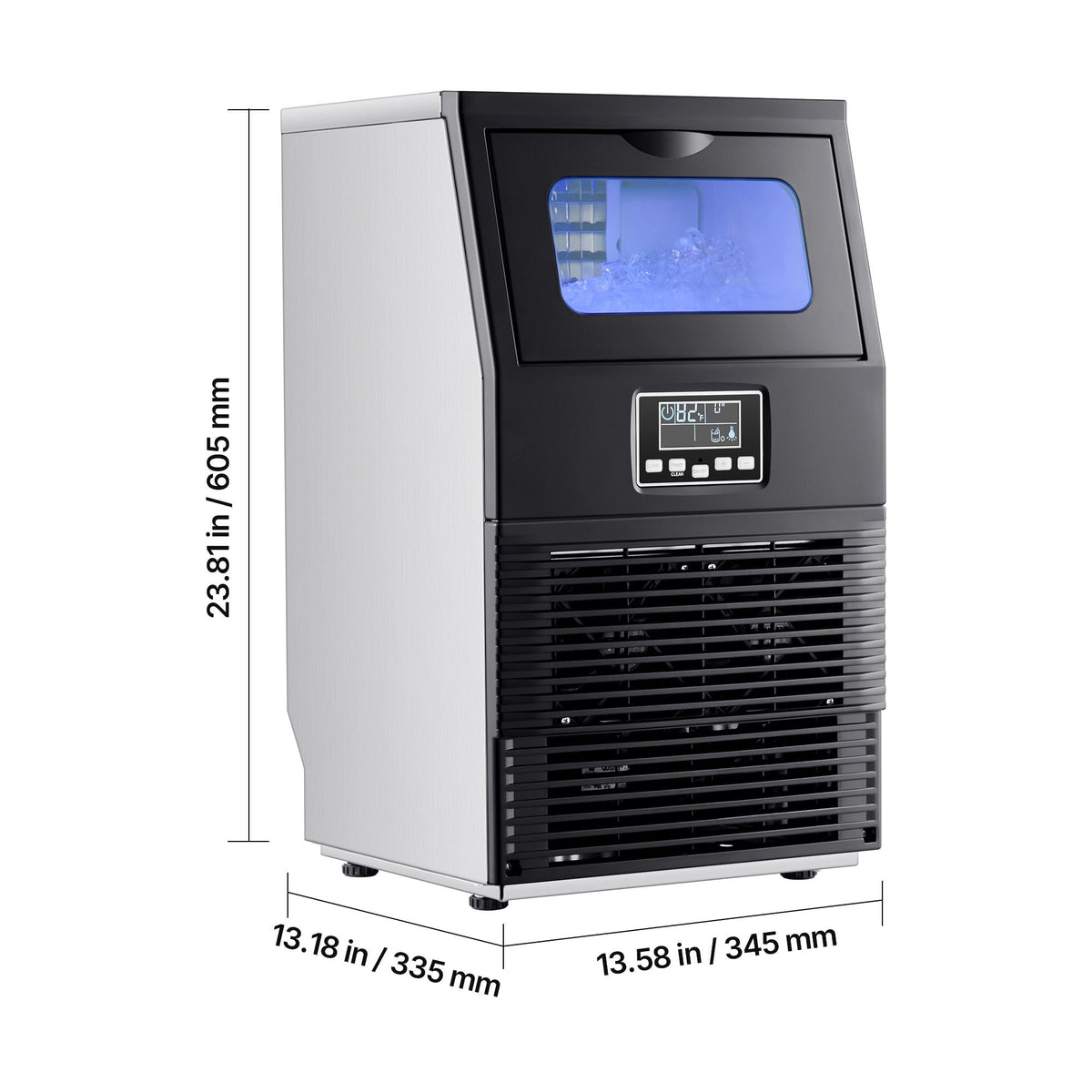 Commercial Ice Maker Machine, 80 lbs/24h with 12Lbs Storage, 32 Cubes per Cycle, Stainless Steel Freestanding & Countertop Ice Maker with LED Display & Self-Cleaning, for Home Bar Restaurant