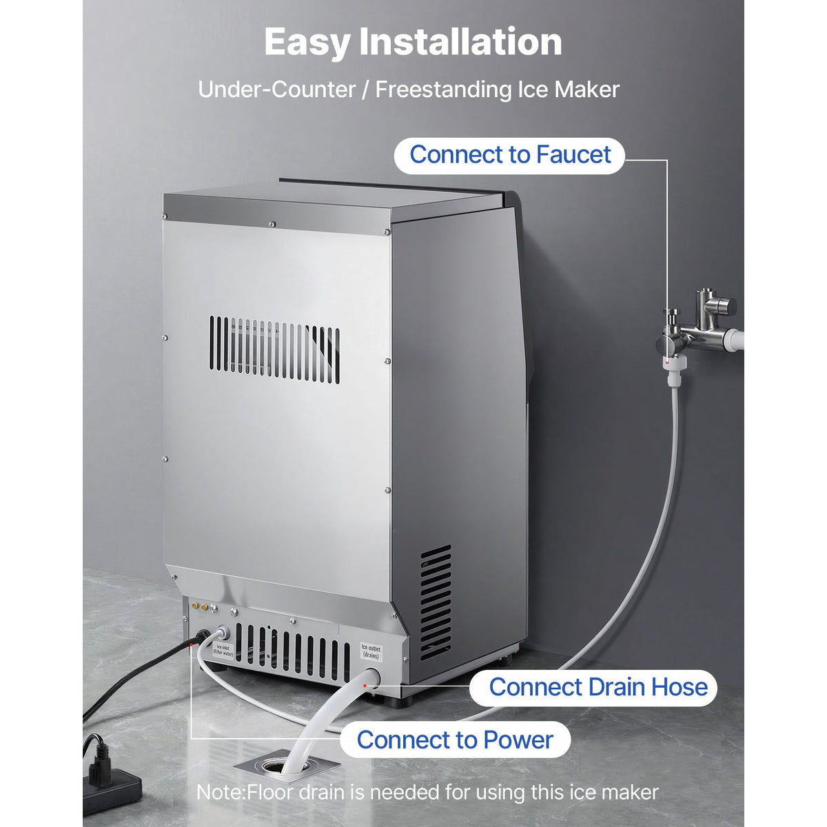 Commercial Ice Maker Machine, 80 lbs/24h with 13 lbs Storage Capacity, Countertop/Freestanding/Under Counter, Stainless Steel Ice Maker with LED Display & Self-Cleaning, for Home Bar Restaurant