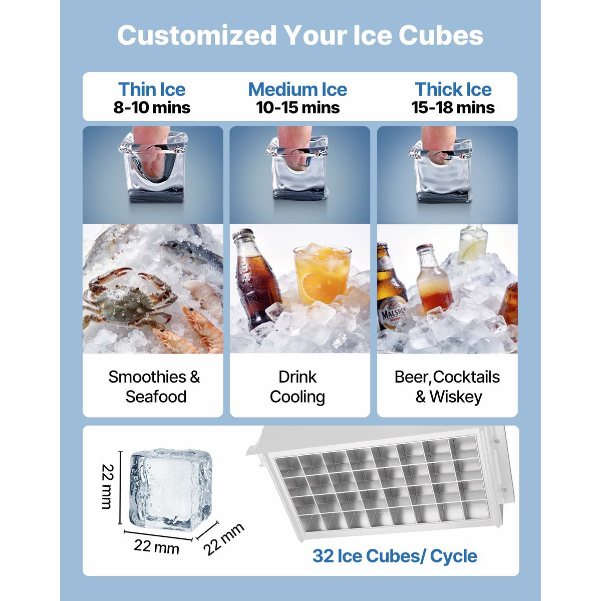 Commercial Ice Maker Machine, 80 lbs/24h with 13 lbs Storage Capacity, Countertop/Freestanding/Under Counter, Stainless Steel Ice Maker with LED Display & Self-Cleaning, for Home Bar Restaurant