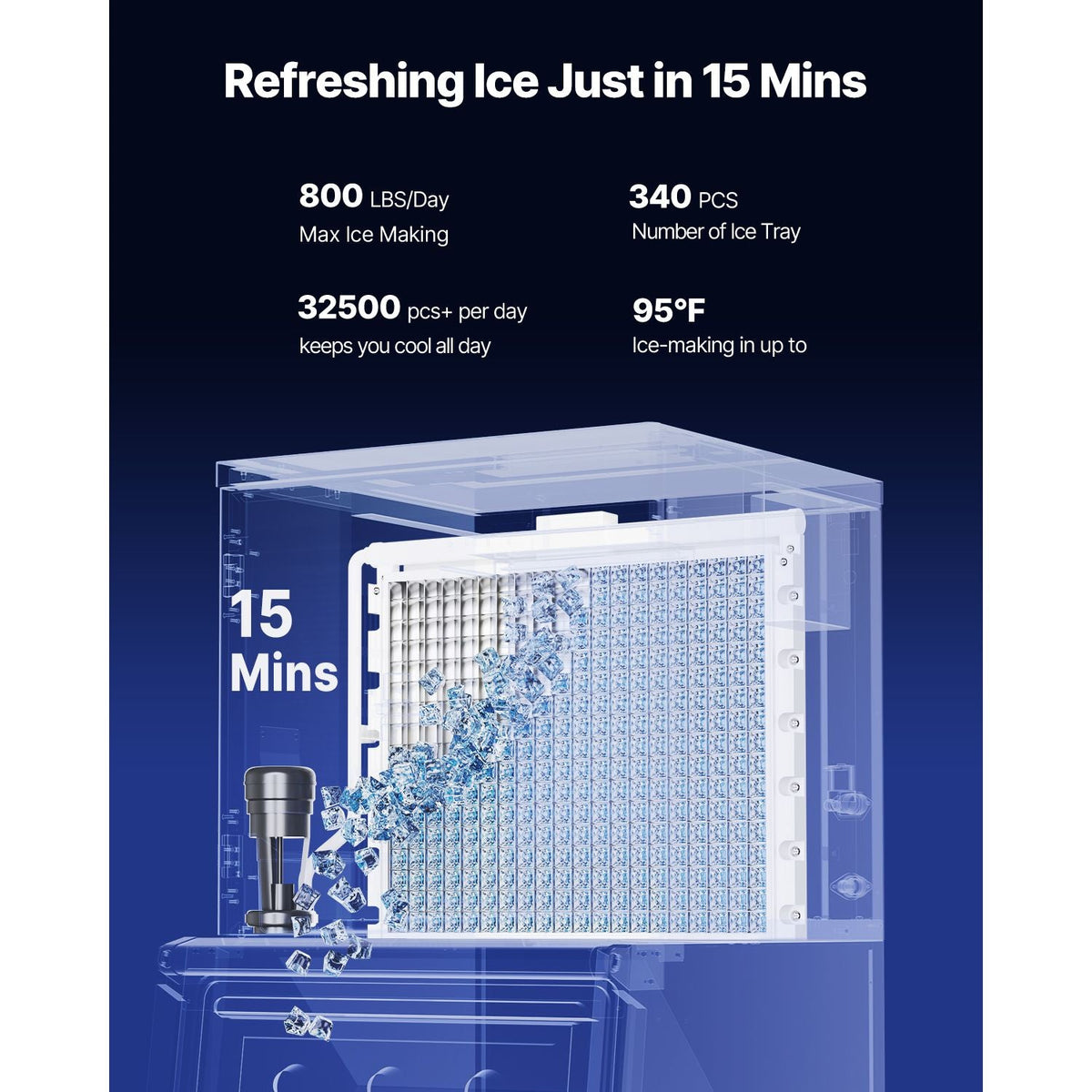 Commercial Ice Maker Machine, 800LBS/24H Ice Making Machine with 500LBS Large Storage Bin, Auto Self-Cleaning Ice Maker Machine with Touchscreen for Bar Cafe Restaurant Business Commercial