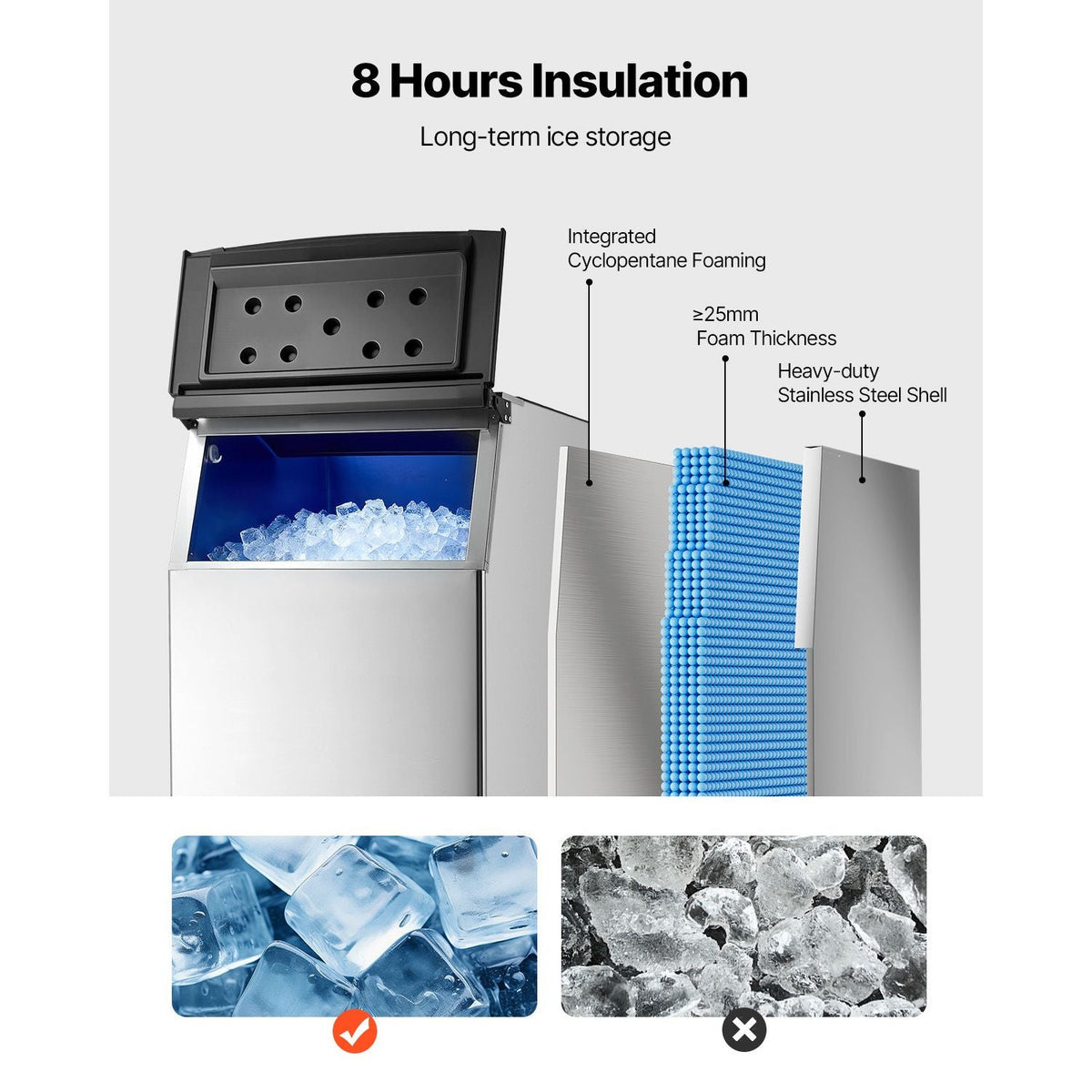 Commercial Ice Maker Storage Bin, 500 LBS Capacity Ice-Bin, Stainless Steel Commercial Ice Storage Bin with Adjustable Anti-slip Rubber Feet, Suitable for Restaurant Hotel and Beverage Shops