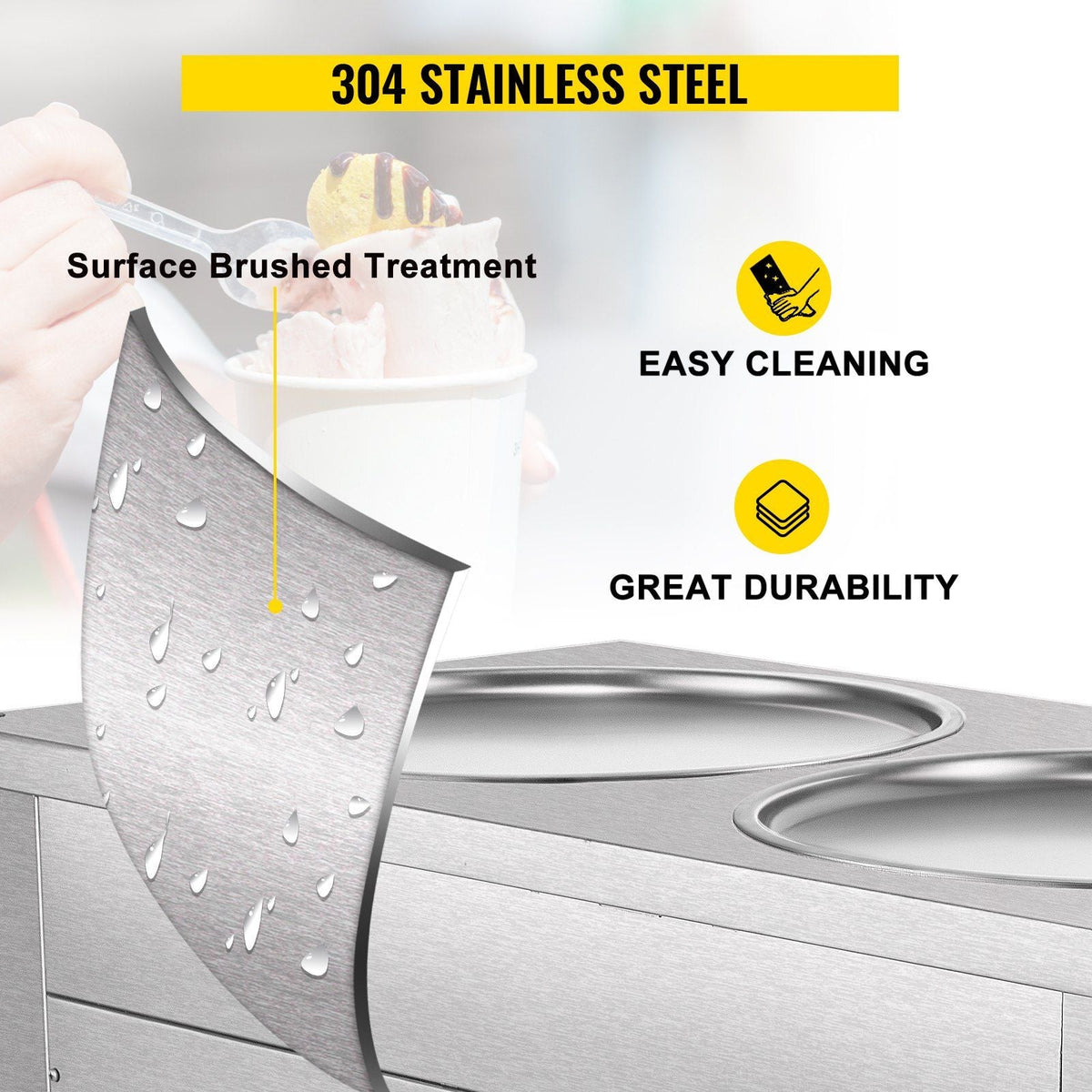 Commercial Ice Roll Maker, Two 17.7" Round Pans Stir-Fried Ice Roll Machine, 1800W Stainless Steel Ice Cream Roll Machine for Yogurt Cream Machine for Bars Cafés Dessert Shops