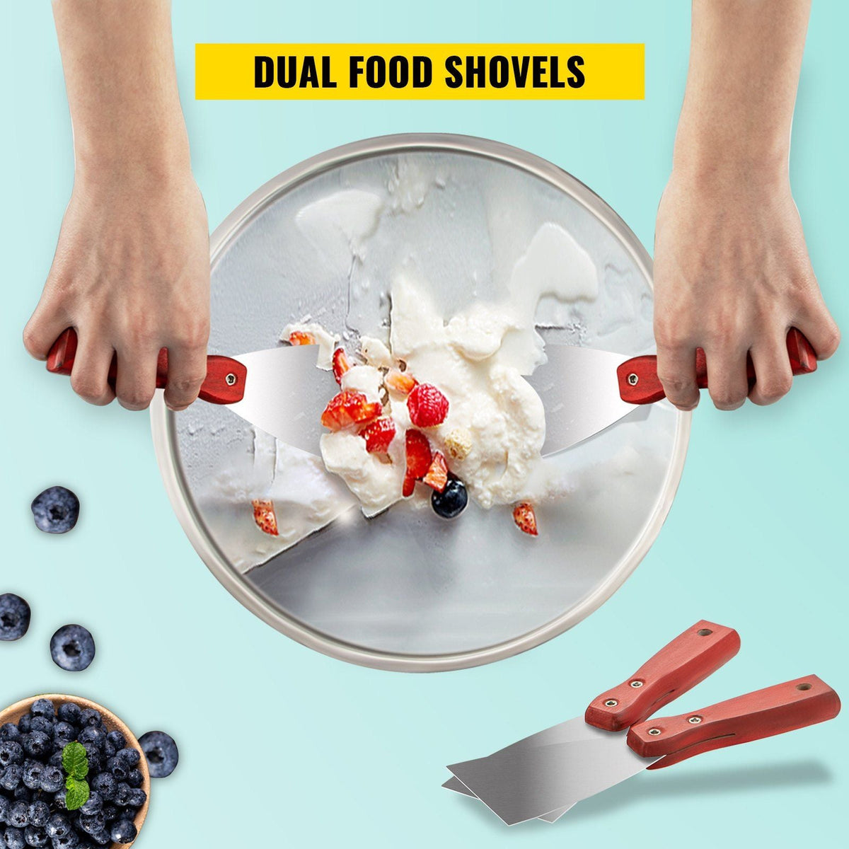 Commercial Ice Roll Maker, Two 17.7" Round Pans Stir-Fried Ice Roll Machine, 1800W Stainless Steel Ice Cream Roll Machine for Yogurt Cream Machine for Bars Cafés Dessert Shops
