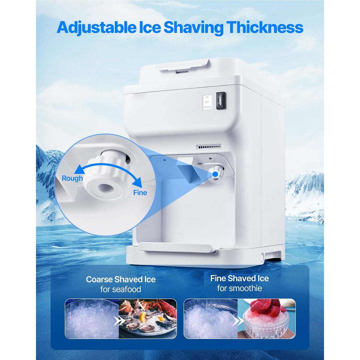 Commercial Ice Shaver Crusher, 220lbs Per Hour Electric Snow Cone Maker with 4L Ice Cube Box, 350W 1500RPM Tabletop Shaved Ice Machine for Parties Events Bar, Home and Commercial Use (White)