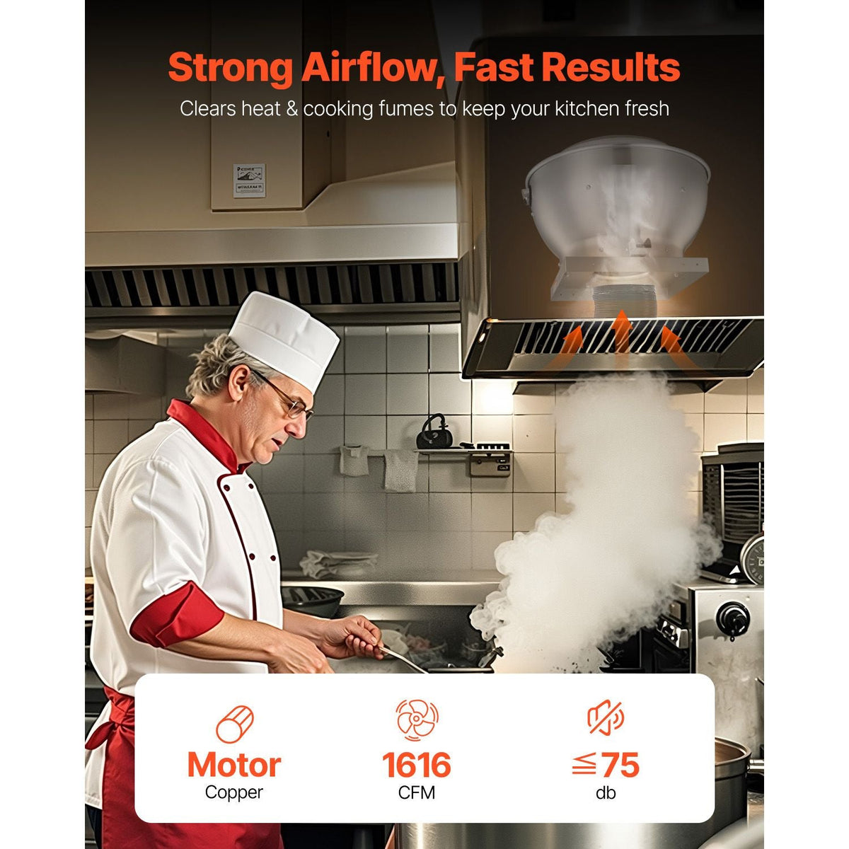 Commercial Kitchen Exhaust Fan, 1616 CFM Restaurant Canopy Hood Exhaust Fan, 0.5HP 375W Direct Drive Food Truck Hood Vent, High Speed & Low Noise, for Warehouse, Agriculture