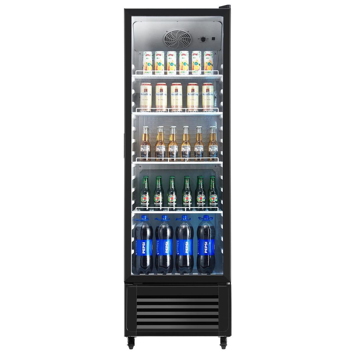Commercial Merchandiser Refrigerator, 11.47 CU.FT Glass Door Display Refrigerator, Upright Beverage Refrigerator Cooler Merchandiser with 4 Adjustable Shelves, Casters, Soft LED Light, Black