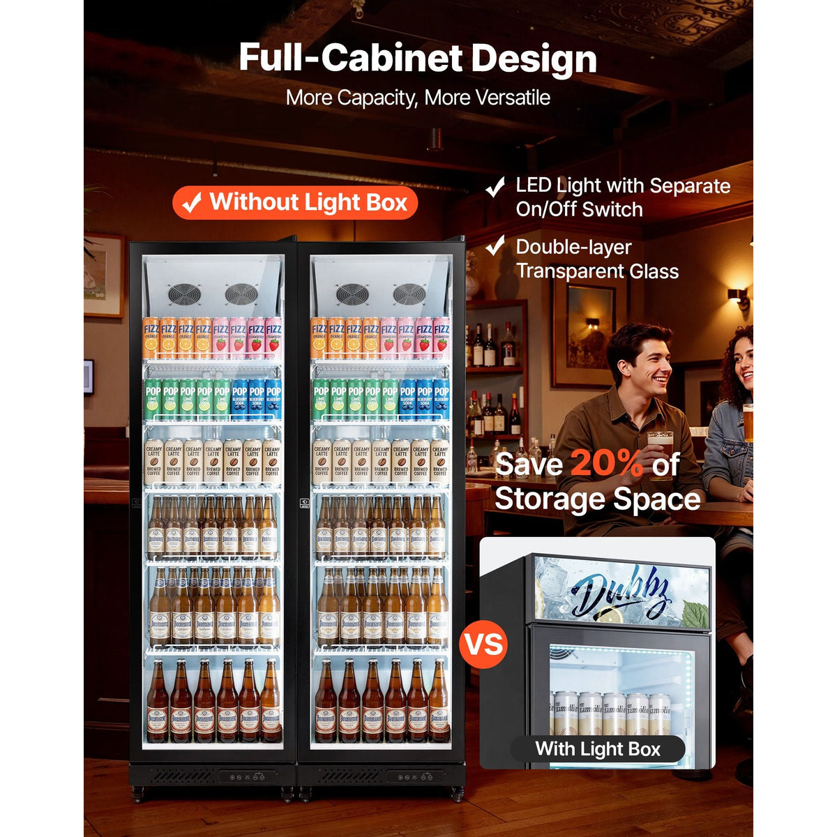 Commercial Merchandiser Refrigerator, 12.4 Cu.Ft / 350 L Glass Door Display Refrigerator, Upright Beverage Cooler Fridge with 5 Adjustable Shelves, Soft LED Light & Casters for Homes Shops Bars