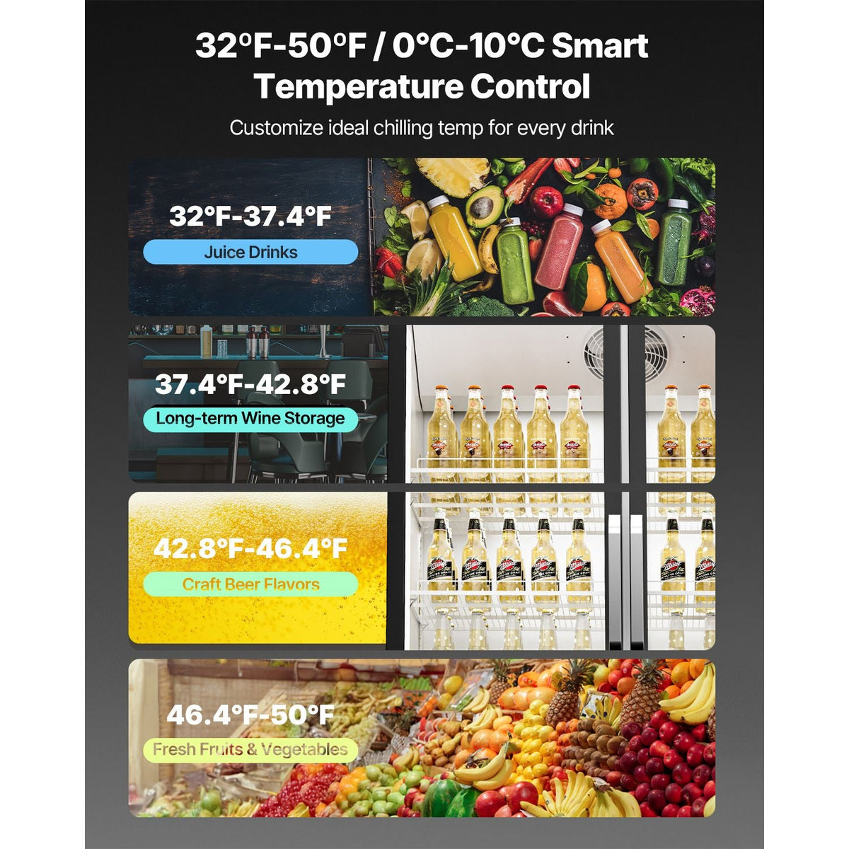 Commercial Merchandiser Refrigerator, 26.69 CU.FT Double Glass Door Display Refrigerator, Beverage Refrigerator Cooler Merchandiser with 8 Adjustable Shelves, Casters, Soft LED Light, Black