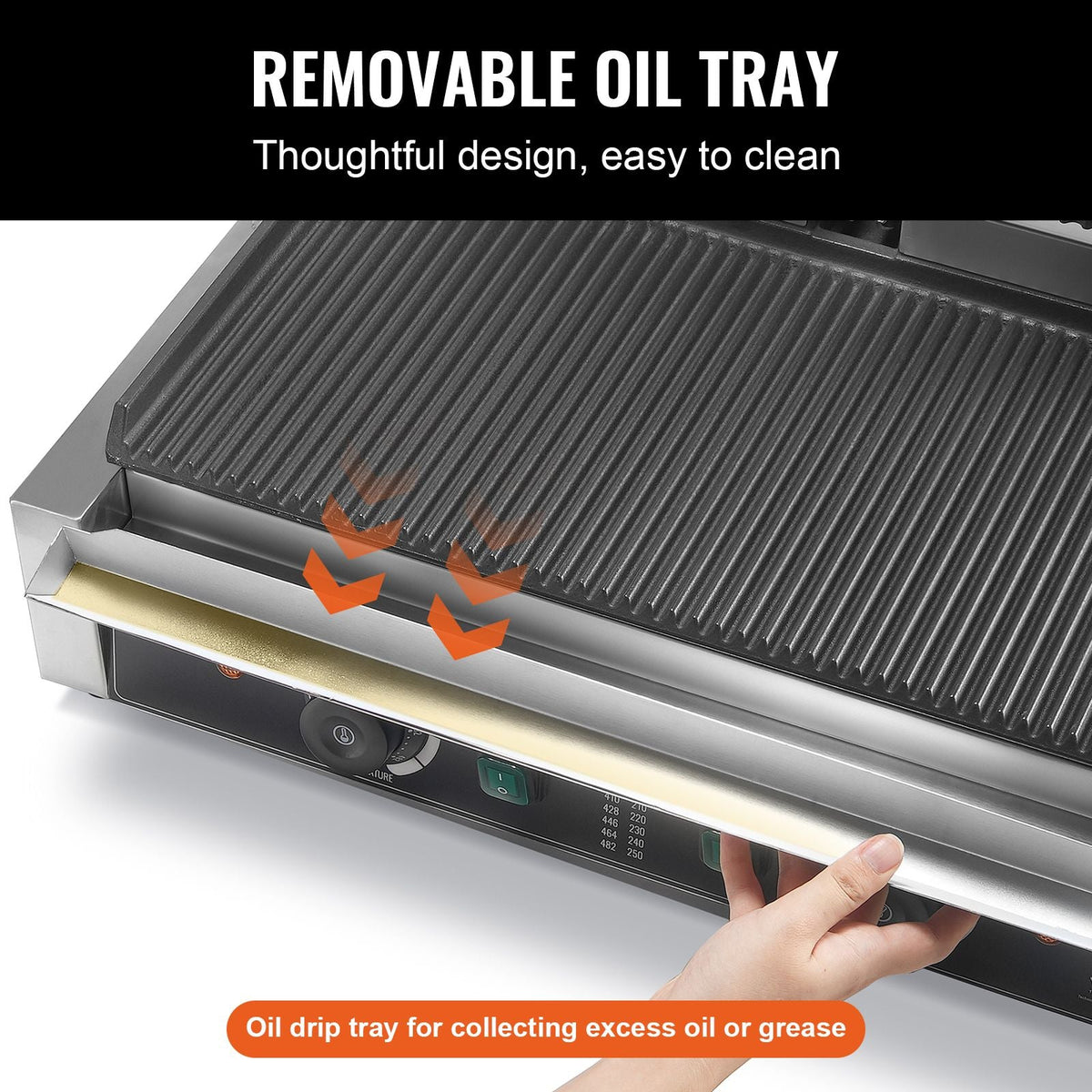 Commercial Panini Grill, 3600W Electric Sandwich Panini Maker, Stainless Steel Double Sandwich Press, Panini Grill Temp Control & 19"x9" Full Grooved Enamel Plate, for Hamburger Steak Bacon