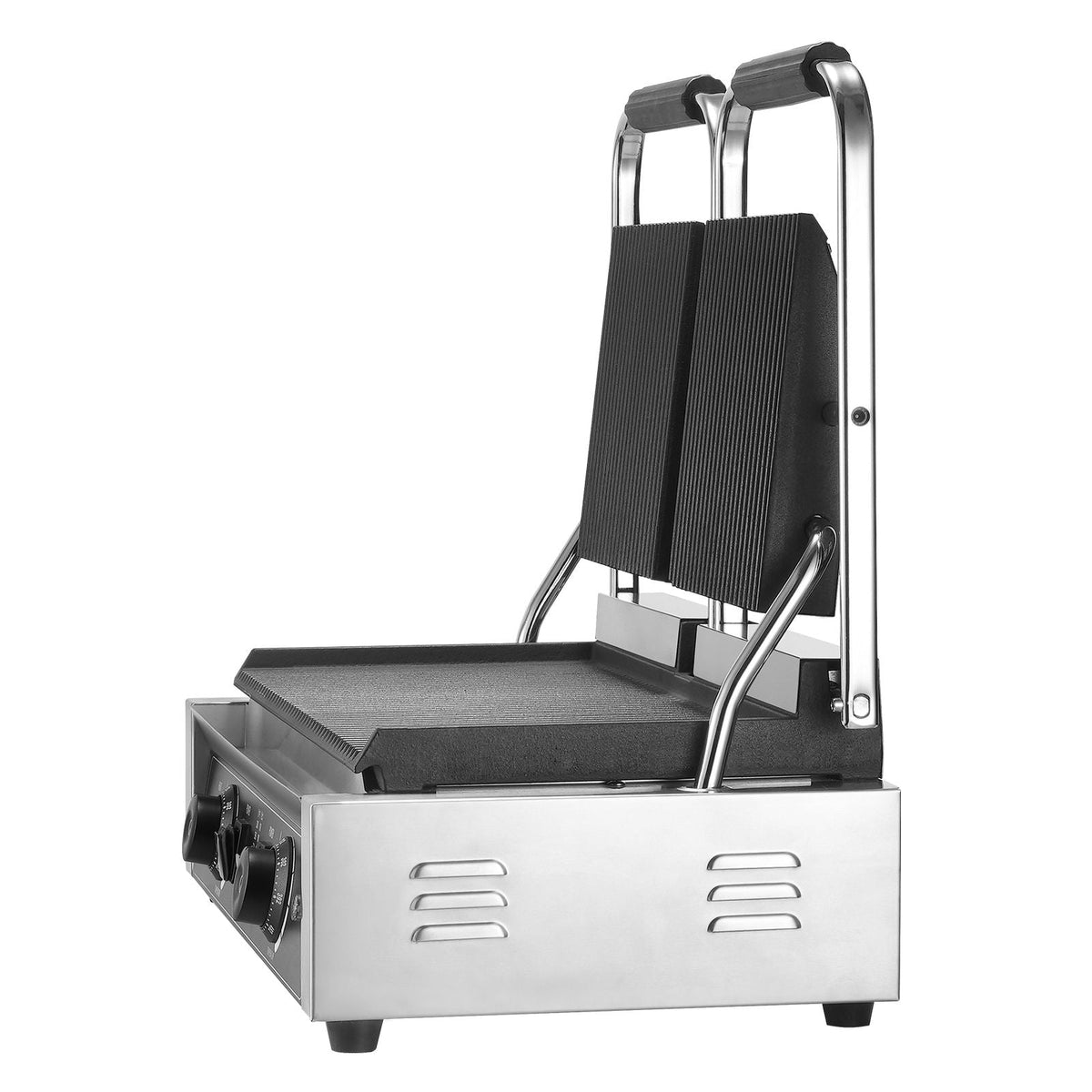 Commercial Panini Grill, 3600W Electric Sandwich Panini Maker, Stainless Steel Double Sandwich Press, Panini Grill Temp Control & 19"x9" Full Grooved Enamel Plate, for Hamburger Steak Bacon