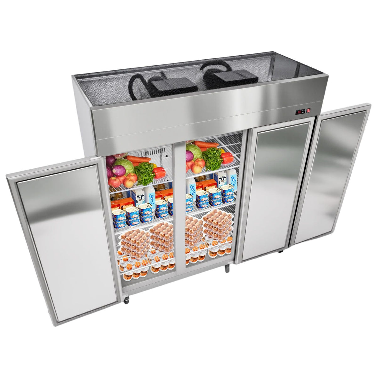 Commercial Reach-In Refrigerator 72" W, 52 Cu.Ft Stainless Steel Upright Refrigerator with Three Doors, Auto-Defrost, 9 Adjustable Shelves, 32 to 50 Fahrenheit Temp Control, UL Certified