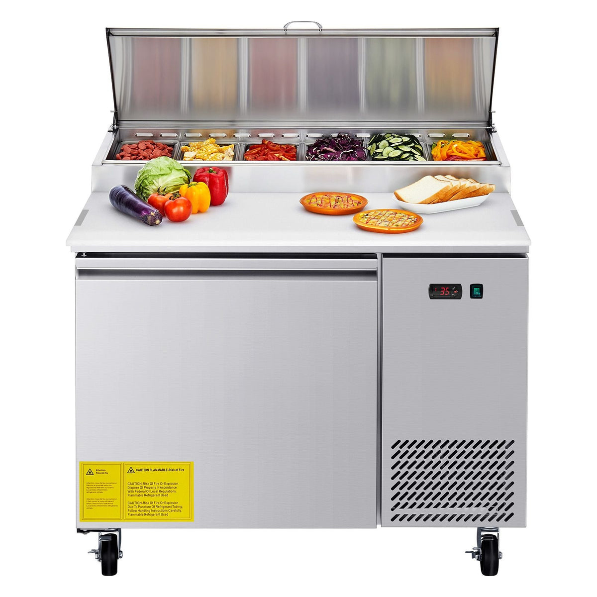 Commercial Refrigerator, 44" W Pizza Prep Refrigerated Table, 20" Ultra Wide Countertop Food Prep Worktable, 11 Cu.Ft Single Door Salad Prep Fridge, 6 Pans Pizza Make Worktop with Cutting Board
