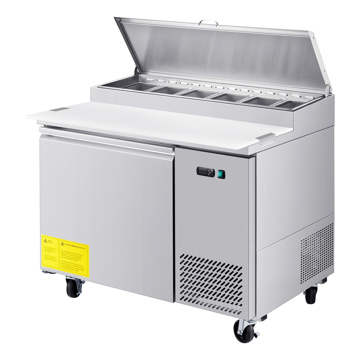 Commercial Refrigerator, 44" W Pizza Prep Refrigerated Table, 20" Ultra Wide Countertop Food Prep Worktable, 11 Cu.Ft Single Door Salad Prep Fridge, 6 Pans Pizza Make Worktop with Cutting Board