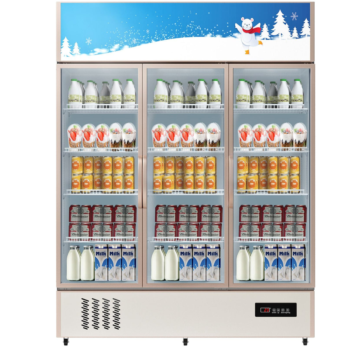 Commercial Refrigerator,Display Fridge Upright Beverage Cooler, Glass Door with LED Light for Home, Store, Gym or Office, (35 cu.ft. Triple Swing Door)
