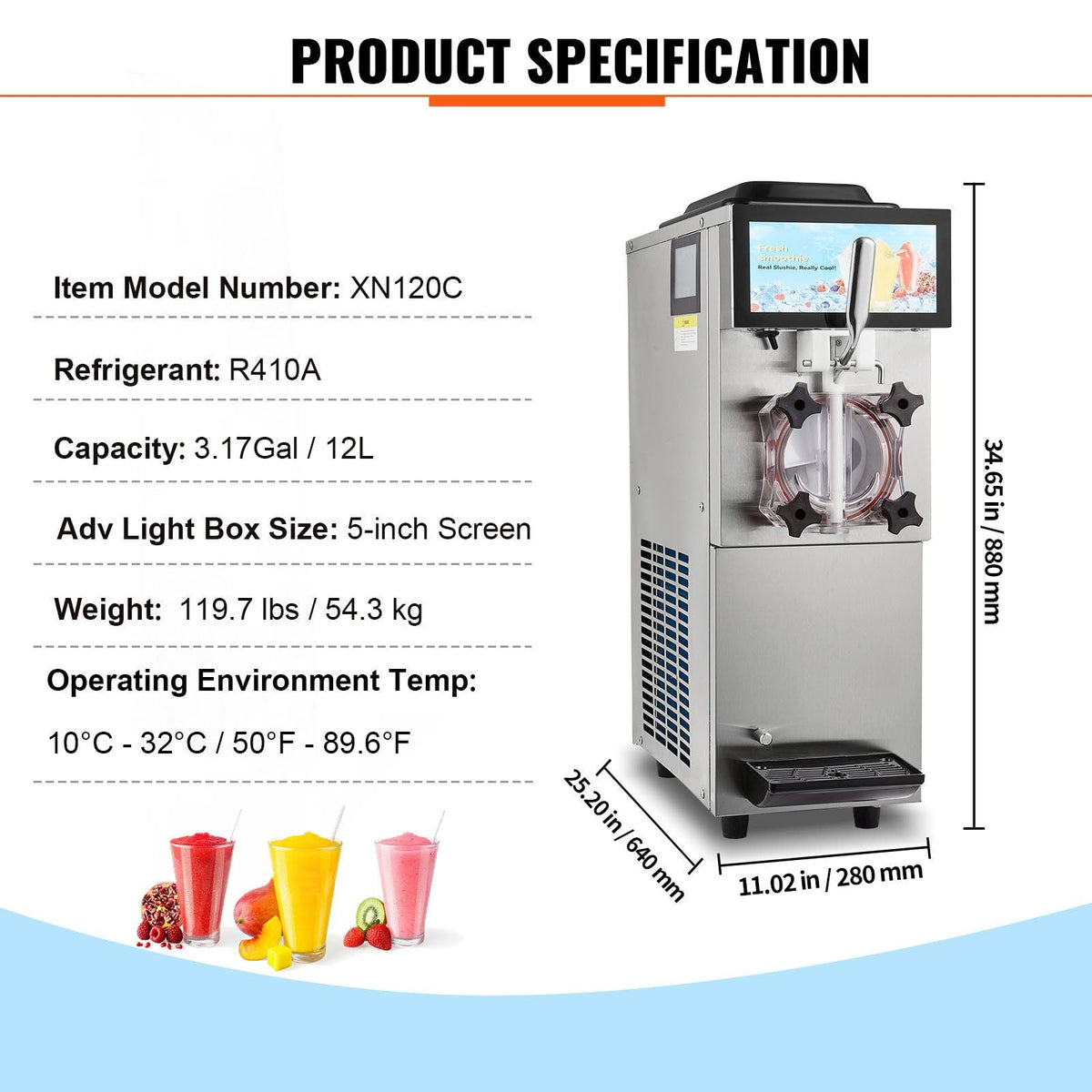 Commercial Slushy Machine, 12L / 3.17 Gal Single Tank, Cool and Freeze Modes, Stainless Steel Margarita Smoothie Frozen Drink Maker, Slushie Machine for Party Cafes Restaurants Bars Home