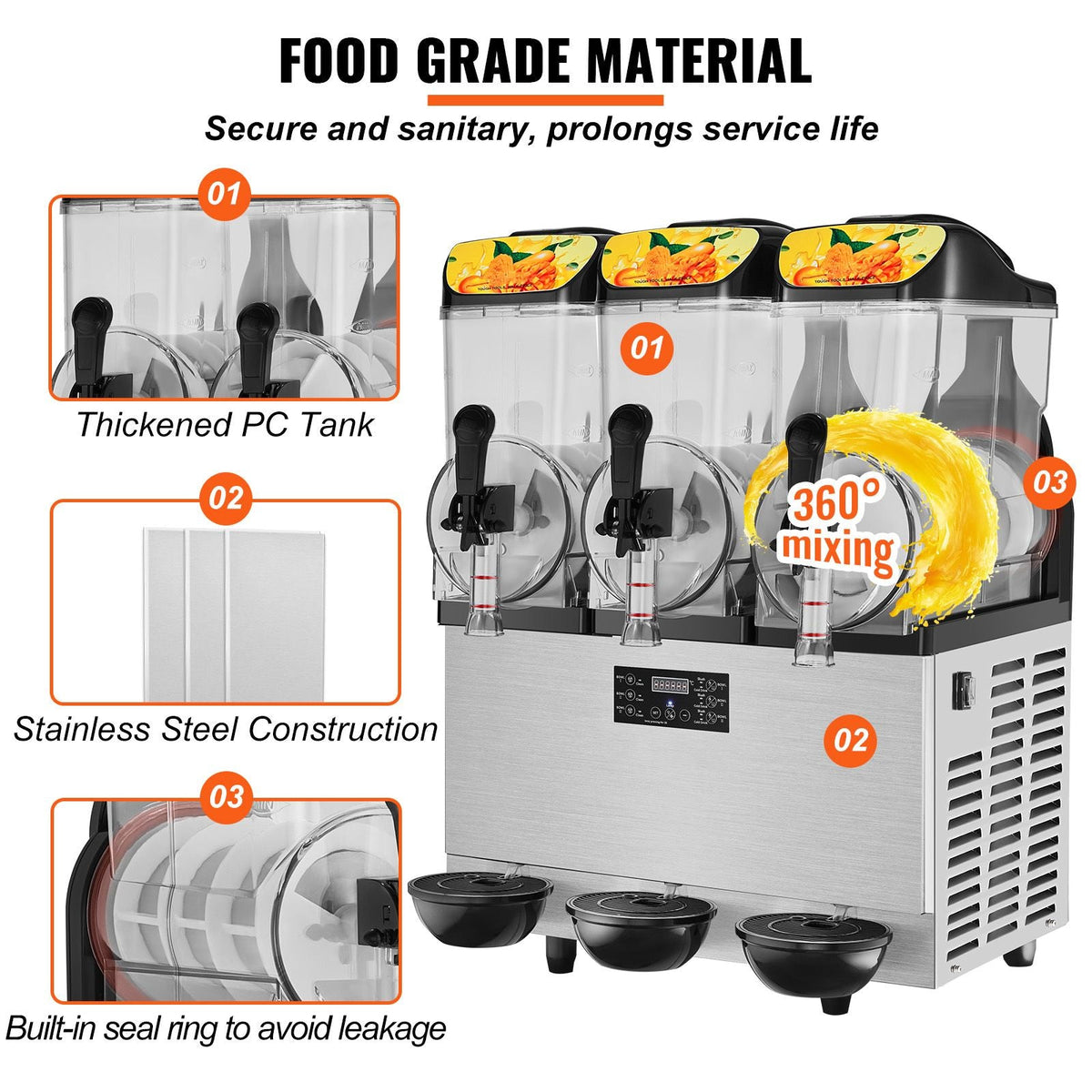 Commercial Slushy Machine, 36L/9.6Gal Stainless Steel Margarita Smoothie Frozen Drink Maker, 150 Cup Triple Bowl Slushie Maker, 860W Slushie Machine for Home Party Restaurants Cafe Bars Use