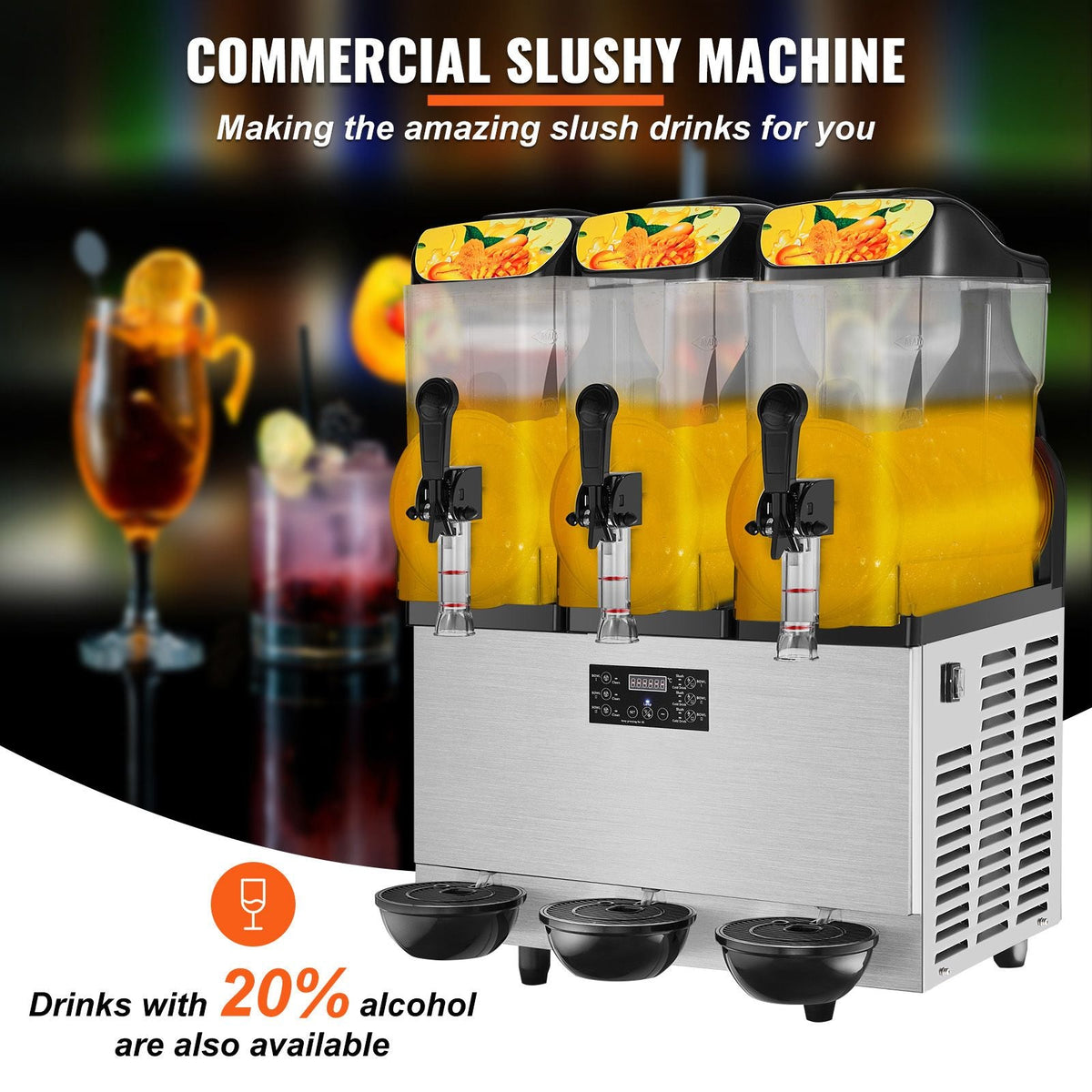 Commercial Slushy Machine, 36L/9.6Gal Stainless Steel Margarita Smoothie Frozen Drink Maker, 150 Cup Triple Bowl Slushie Maker, 860W Slushie Machine for Home Party Restaurants Cafe Bars Use