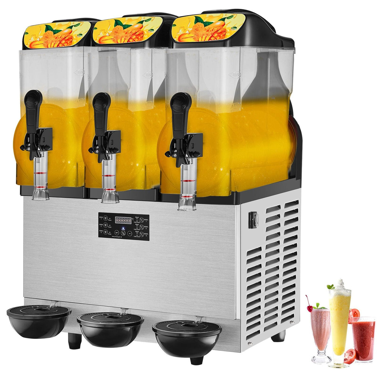 Commercial Slushy Machine, 36L/9.6Gal Stainless Steel Margarita Smoothie Frozen Drink Maker, 150 Cup Triple Bowl Slushie Maker, 860W Slushie Machine for Home Party Restaurants Cafe Bars Use