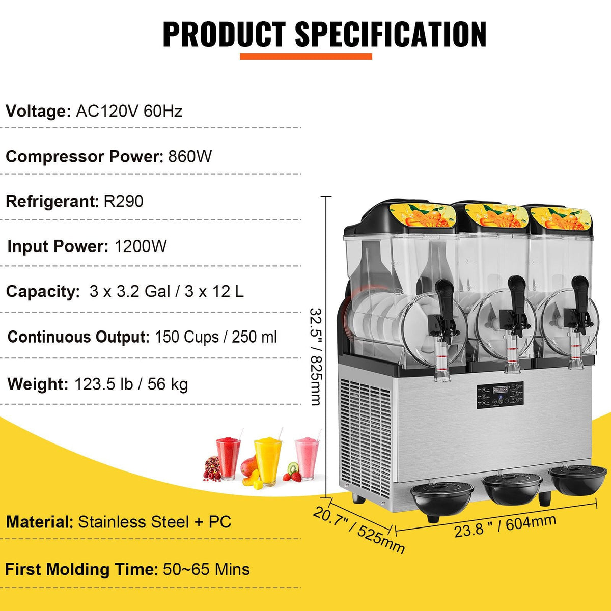Commercial Slushy Machine, 36L/9.6Gal Stainless Steel Margarita Smoothie Frozen Drink Maker, 150 Cup Triple Bowl Slushie Maker, 860W Slushie Machine for Home Party Restaurants Cafe Bars Use