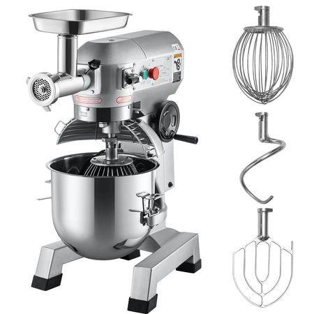 Commercial Stand Mixer, 20Qt Stainless Steel Bowl, 1100W 2 in 1 Multifunctional Electric Food Mixer with Meat Grinder & 3 Speeds, Dough Hook Whisk Beater Included, Perfect for Bakery Pizzeria