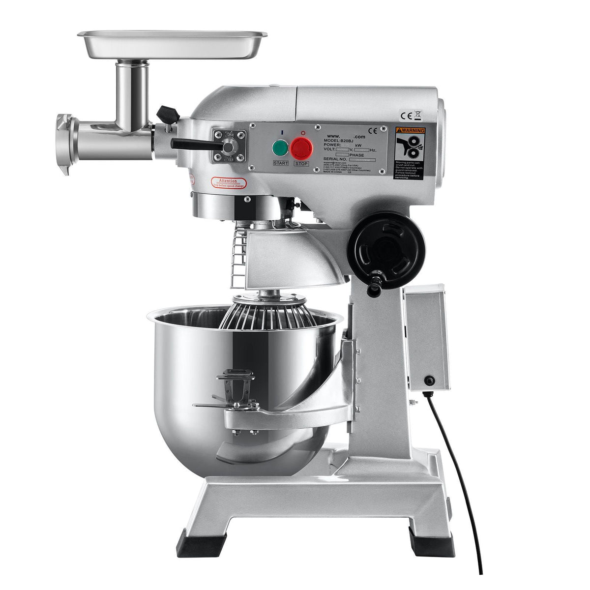 Commercial Stand Mixer, 20Qt Stainless Steel Bowl, 1100W 2 in 1 Multifunctional Electric Food Mixer with Meat Grinder & 3 Speeds, Dough Hook Whisk Beater Included, Perfect for Bakery Pizzeria