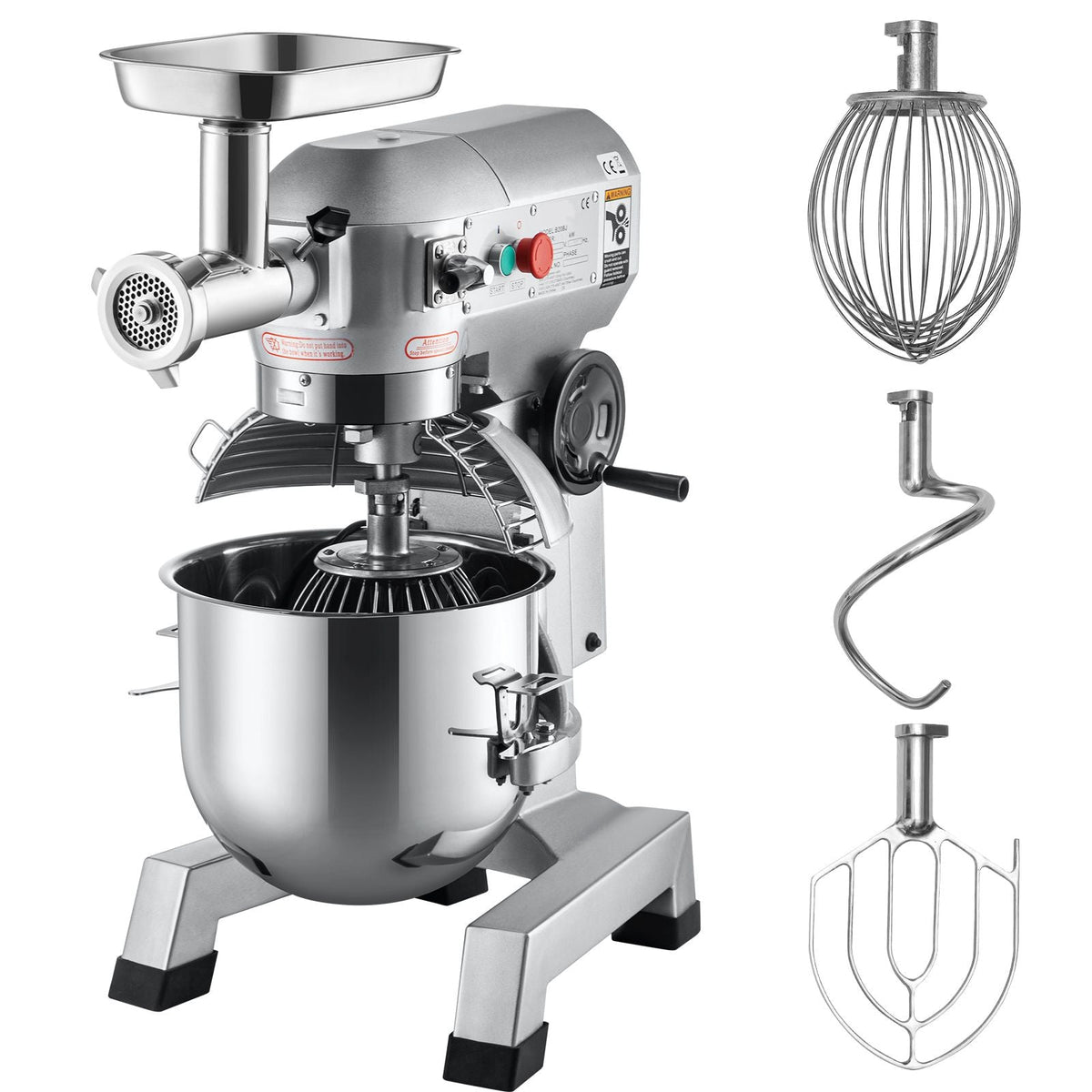 Commercial Stand Mixer, 20Qt Stainless Steel Bowl, 1100W 2 in 1 Multifunctional Electric Food Mixer with Meat Grinder & 3 Speeds, Dough Hook Whisk Beater Included, Perfect for Bakery Pizzeria