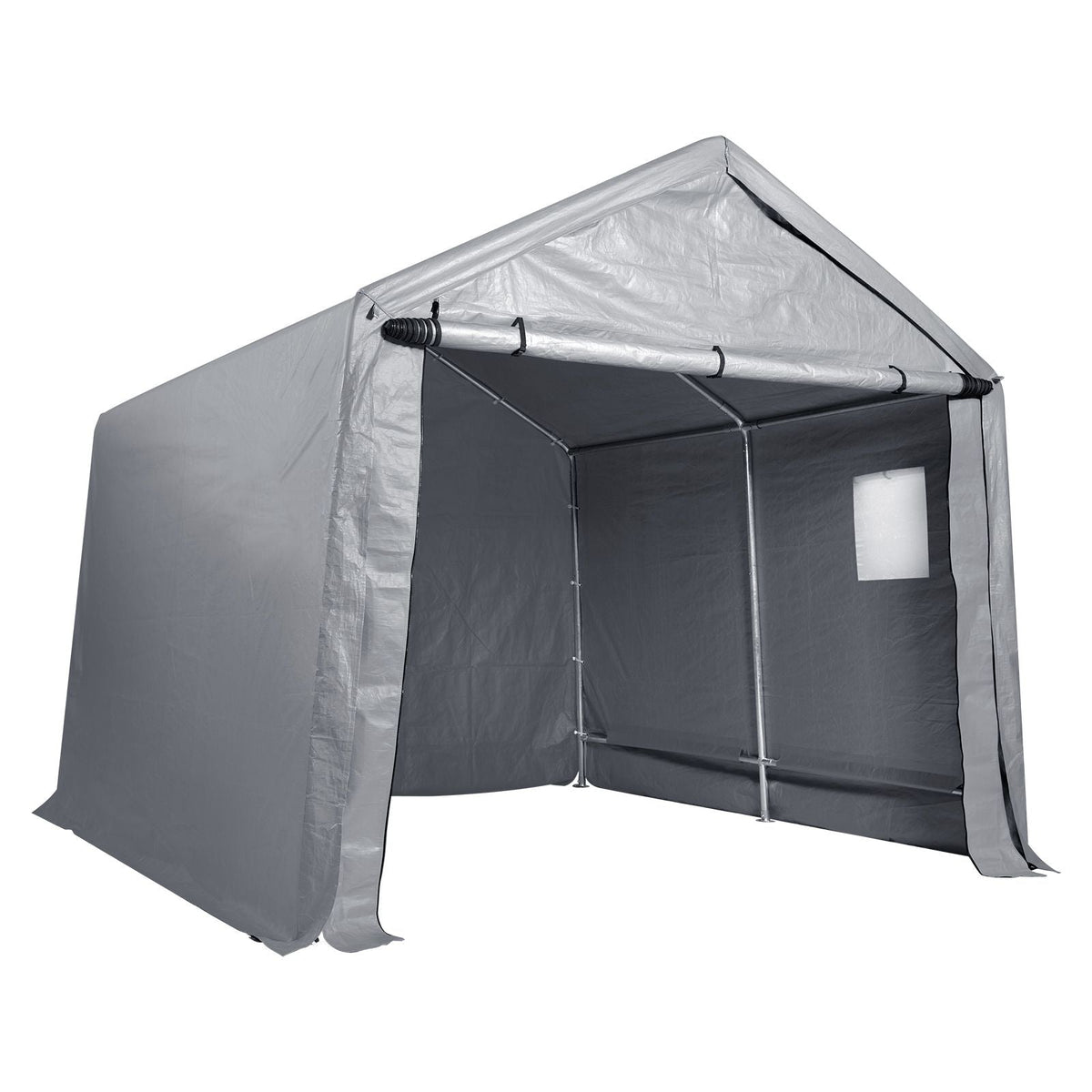Compact Outdoor Shelter, 10x10x8.5 ft Durable Season-Long Storage Tent with Easy Access Zip Door and Airy Windows for Bikes, Motorcycles, and Garden Equipment