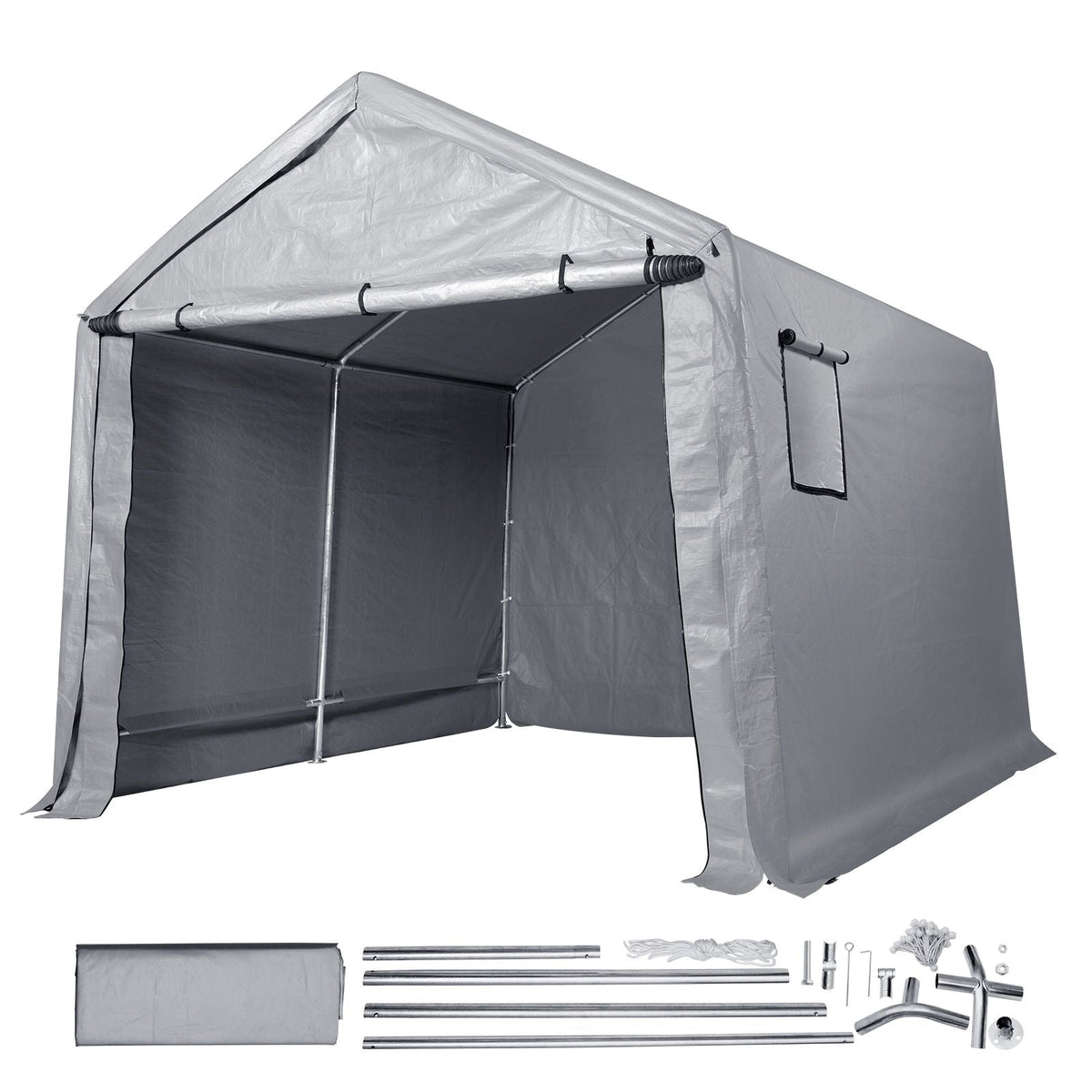Compact Outdoor Shelter, 10x10x8.5 ft Durable Season-Long Storage Tent with Easy Access Zip Door and Airy Windows for Bikes, Motorcycles, and Garden Equipment